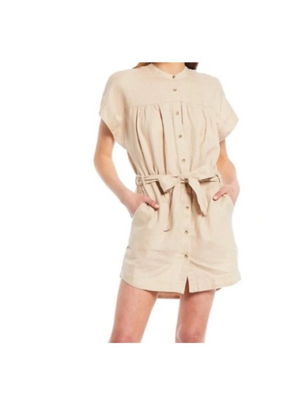 Every women's linen shirt dress size XS short sleeve khaki color button front